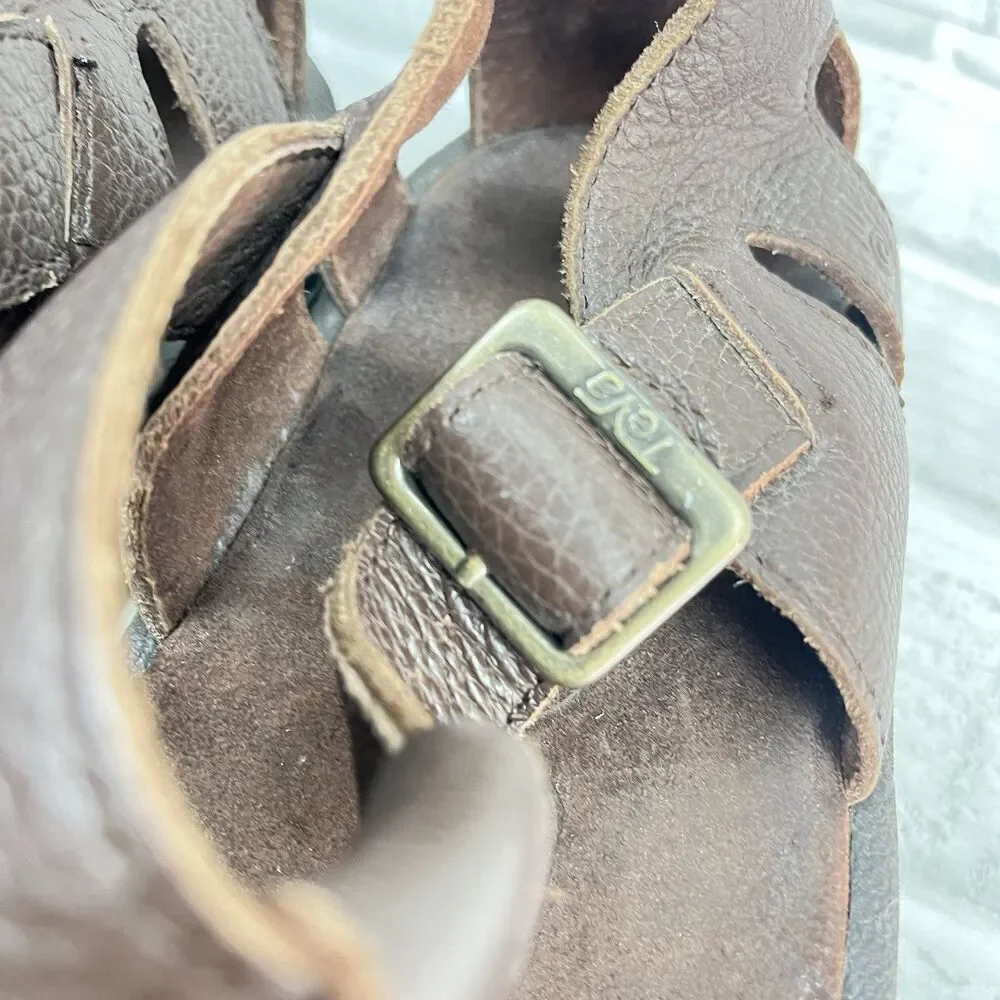 Teva Cross Up Men's Size 12 Brown Soft Leather Strappy Fisherman Comfort Sandal